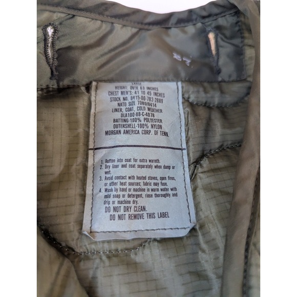 Vintage Army Military Cold Weather Field Jacket Coat Quilted Liner Green Mens  L - Picture 5 of 7